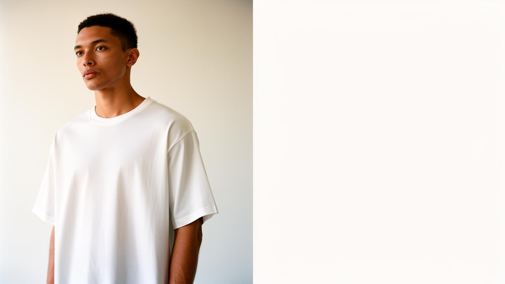 Model wearing a blank heavyweight tee